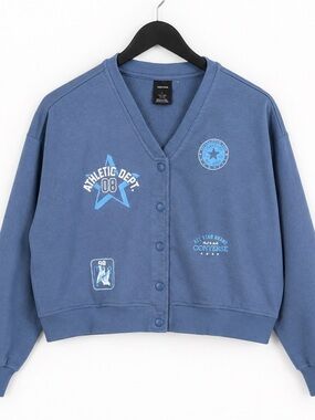 Converse All Star Girls Blue Varsity Snap Front Sweatshirt Cardigan Size S 9-10